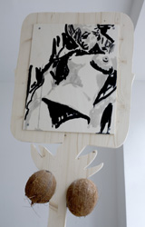Phillip Zaiser Gordons-1 wood, coconut, black ink, ca. 250x70x20 cm 2009